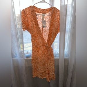 H&M Orange Floral Wrap Dress, Size XS, Brand New